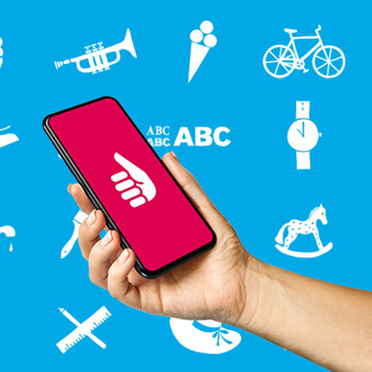 Hand mit handy vor Grafik